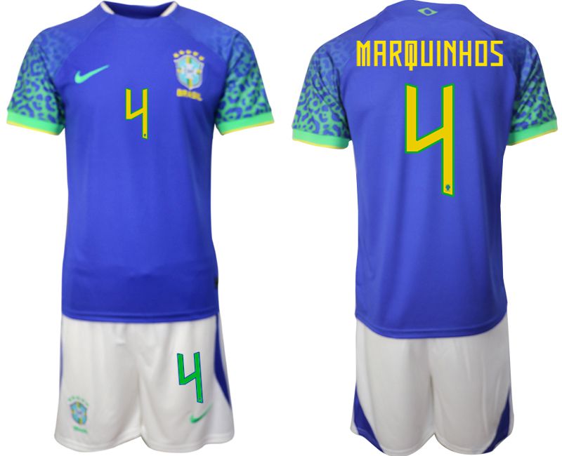 Men 2022 World Cup National Team Brazil away blue 4 Soccer Jerseys